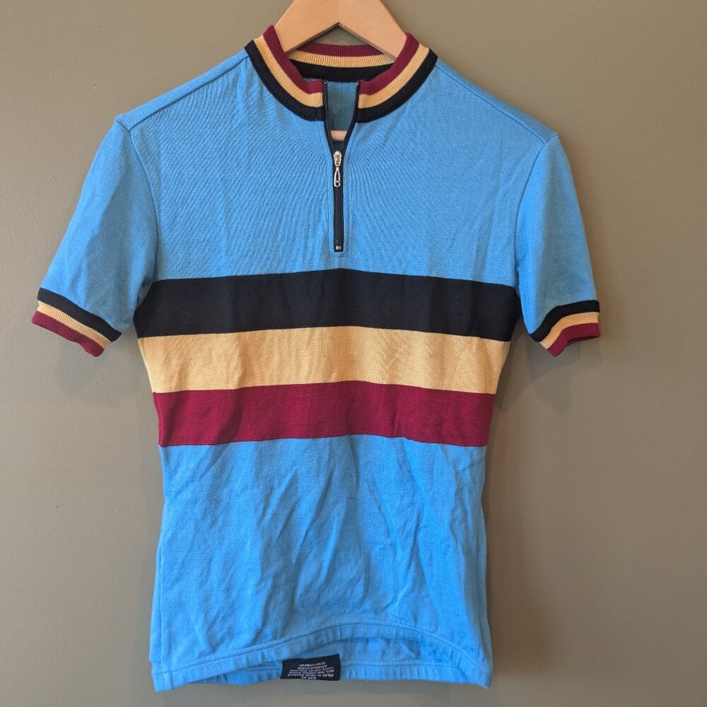 Soigneur NZ Merino Wool Cycling Jersey Women XS Blue Striped Short Sleeve Bike